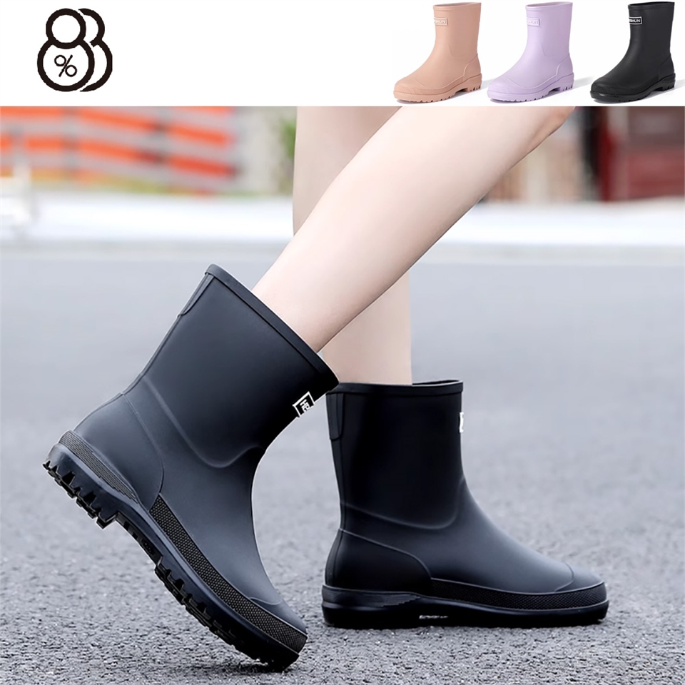 88%】36-41加大尺碼跟高3cm 筒高19.5cm 日系時尚雨鞋雨靴成人工作水鞋3