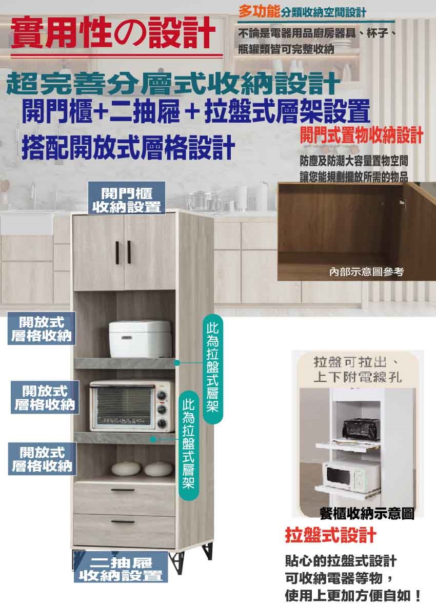 文創集曼科2尺雙色拉盤高餐櫃/電器櫃|餐櫃|ETMall東森購物網