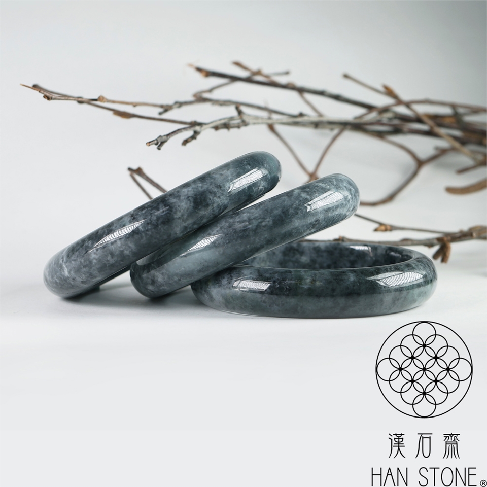 漢石齋】天然翡翠A貨手鐲玉鐲山水墨翠種(版寬12mm以上隨機出)|17-17.9