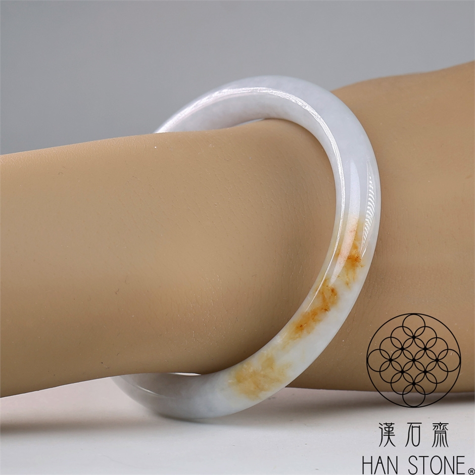 漢石齋】天然翡翠A貨圓條手鐲玉鐲細糯種紫羅蘭帶紅黃翡(手圍17.2/ 版寬