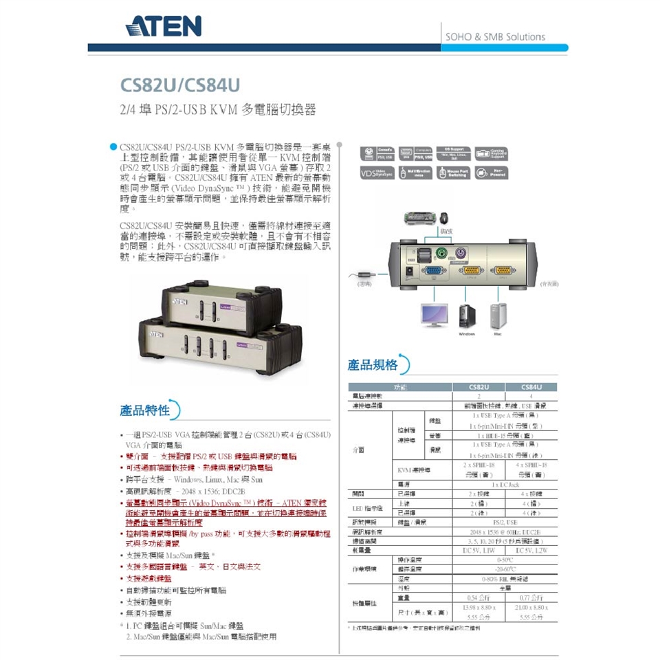 昌運監視器 ATEN 宏正 CS82U 2埠PS/2-USB VGA KVM多電腦切換器 |昌運監視器|ETMall東森購物網