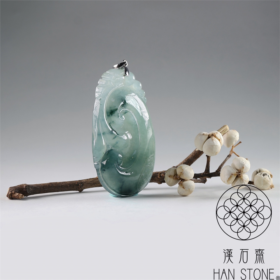 漢石齋】天然翡翠A貨大如意玉佩吊墜冰種飄花(35*58*8mm)|如意|ETMall