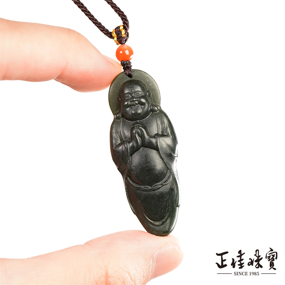 正佳珠寶】和田墨玉高品墨玉11.7g 彌勒大肚佛和田墨玉吊墜|其他造型