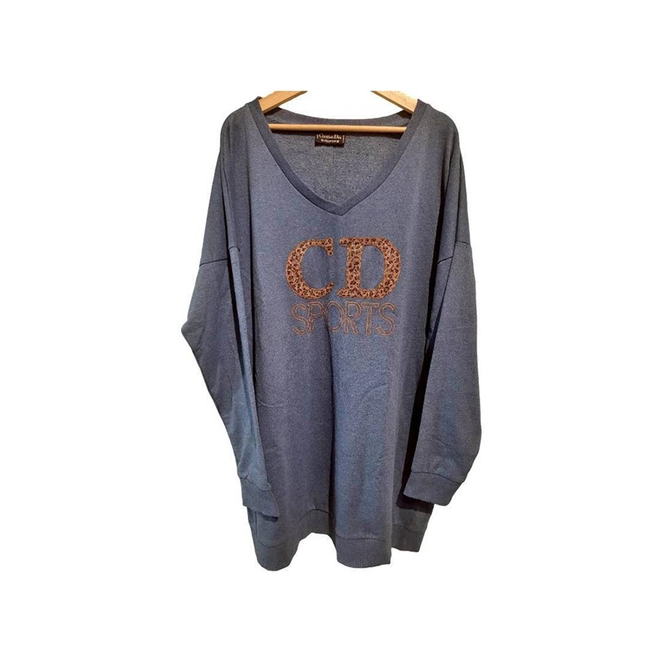 二手精品9.9成新】Dior Sports 超大款V 領藍色長袖上衣(剪水洗標) 編號