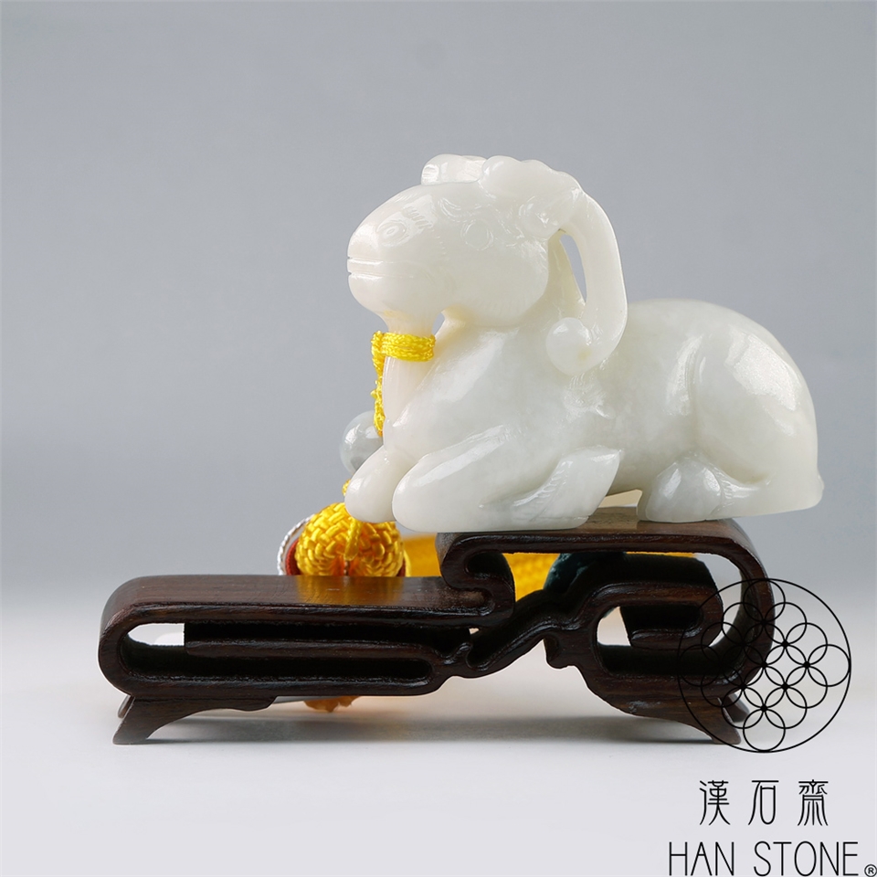 漢石齋】天然和田玉一鹿如意小手把件擺件白玉(43*64*27mm)|擺件/把玩