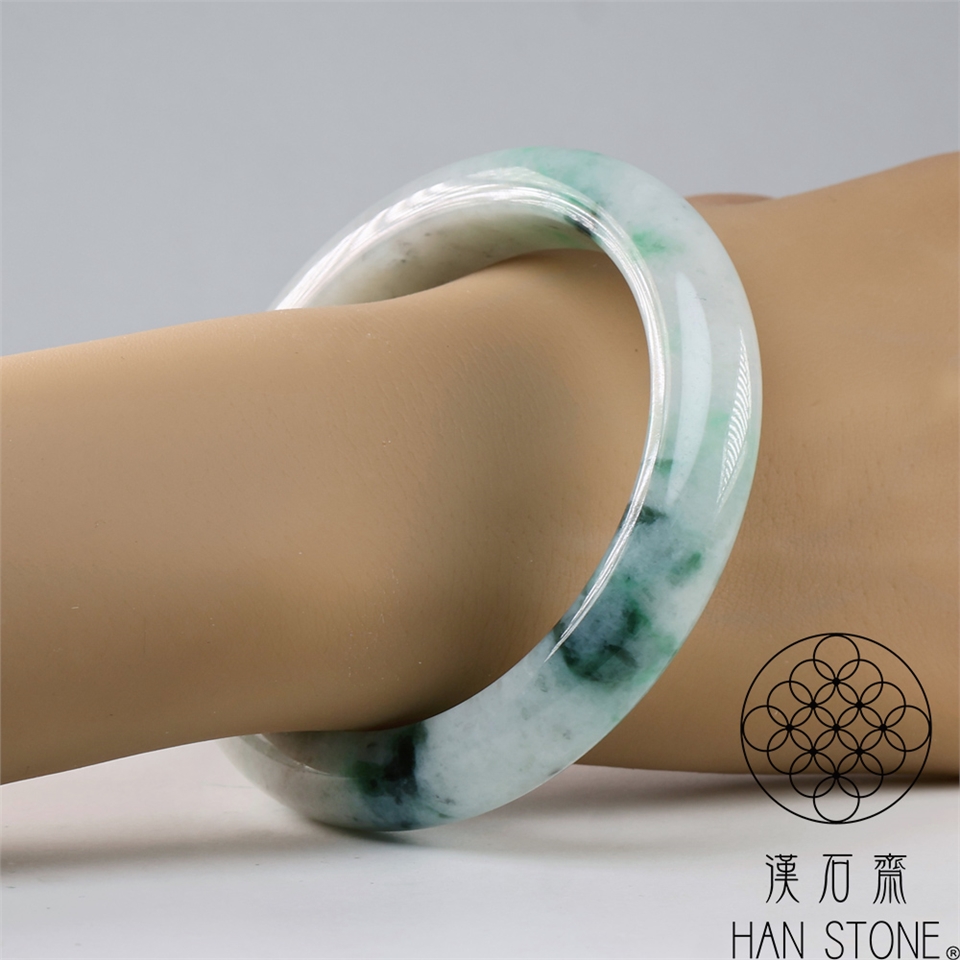 漢石齋】天然翡翠A貨手鐲玉鐲細糯種飄花(手圍19.2/ 版寬12.1mm)|19