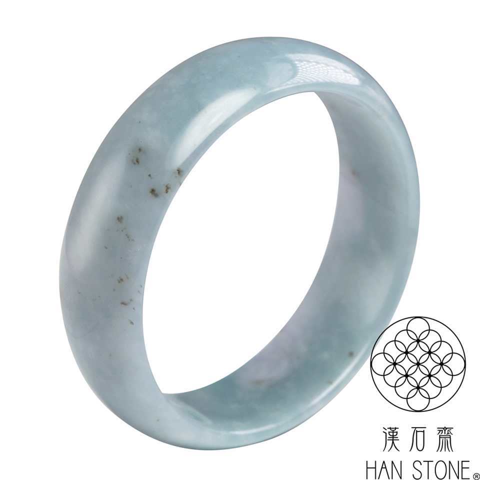 漢石齋】天然翡翠A貨寬版手鐲玉鐲細糯種藍水飄花(手圍18.1/ 版寬18.7mm