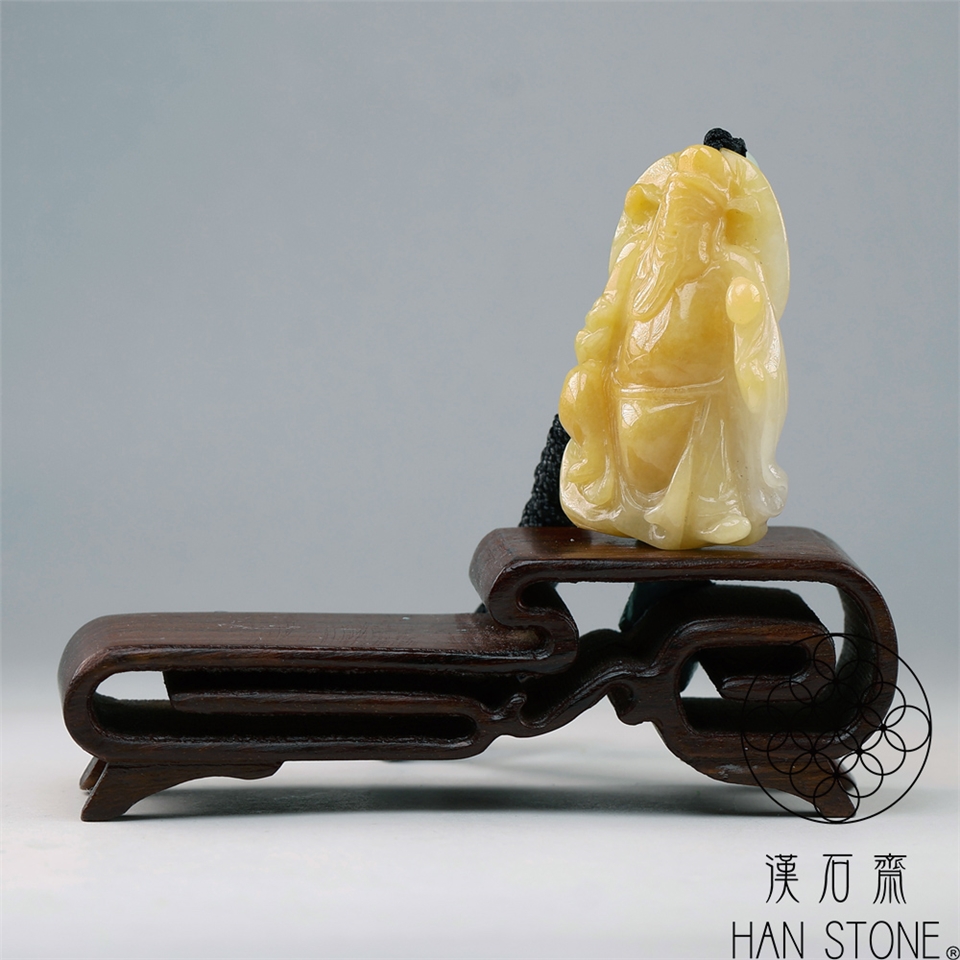 漢石齋】天然翡翠A貨財神爺玉佩吊墜黃翡種(25*39*9mm)|佛像|ETMall東森