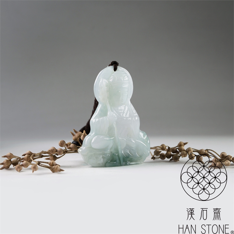 漢石齋】天然翡翠A貨地藏王菩薩玉佩吊墜冰糯種飄花(38*48*8mm)|佛像