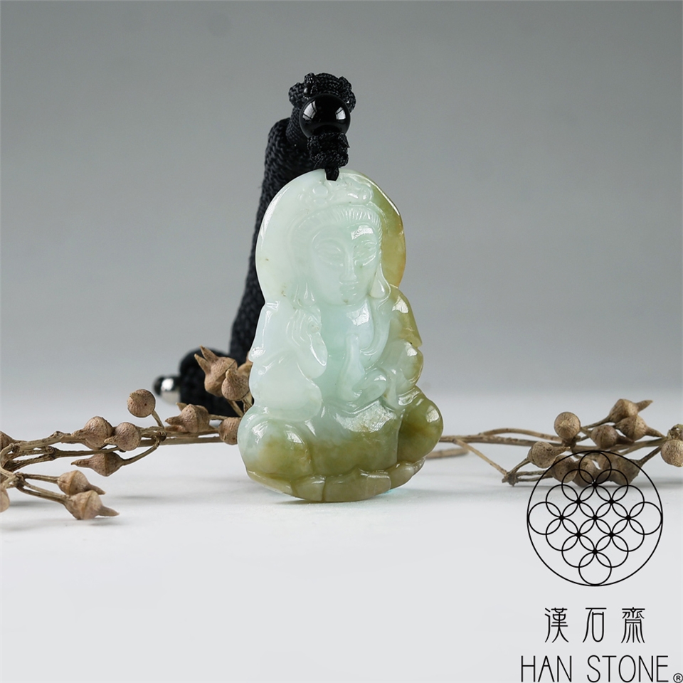 漢石齋】天然翡翠A貨小觀音玉佩吊墜帶黃翡種(25*39*6mm)|觀音|ETMall