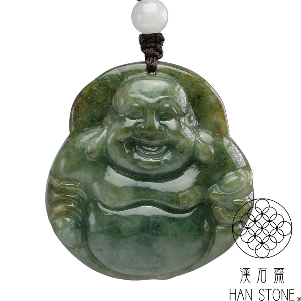 Y72)ヒスイ翡翠糯種水色暗緑A貨『悟道』精彫 彫牌 翡翠吊墜 Y72)ヒスイ