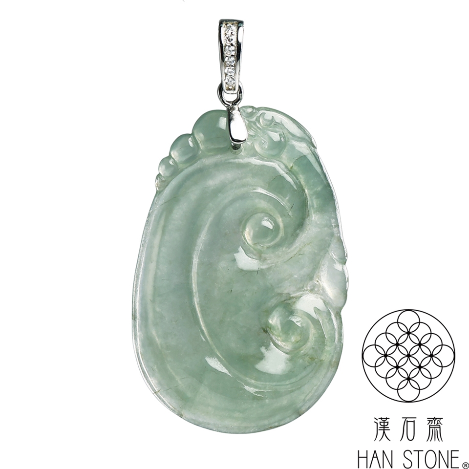 漢石齋】天然翡翠A貨如意玉佩吊墜冰種飄花(22*34*3mm)|如意|ETMall東森