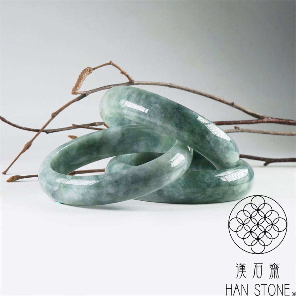 漢石齋】天然翡翠A貨手鐲玉鐲油青飄花種福利品(版寬10mm以上)|18-18.9