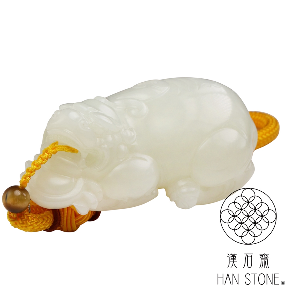 漢石齋】天然和田玉大貔貅玉佩手把件羊脂白玉(55*106*39mm)|擺件/把玩
