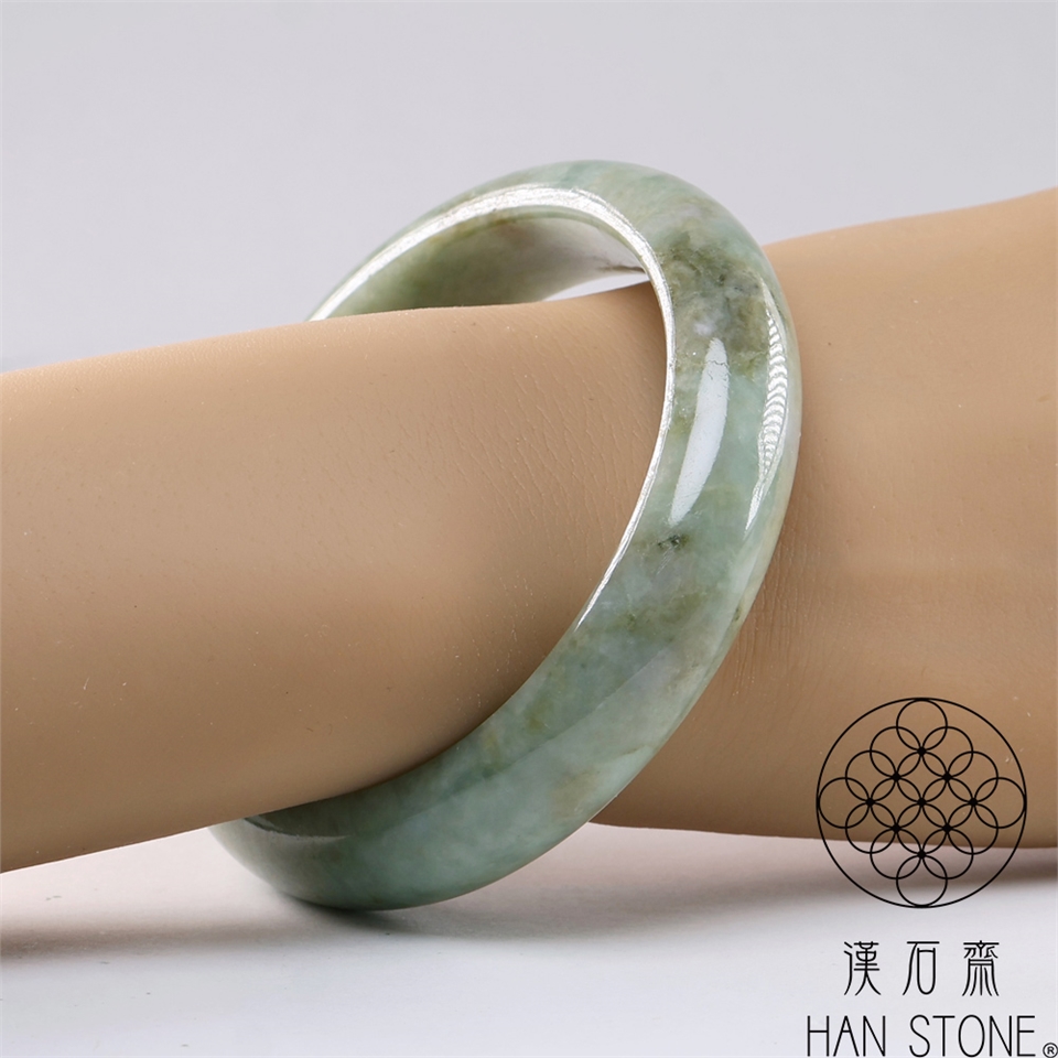 漢石齋】天然翡翠A貨手鐲玉鐲飄花種帶黃翡福利品(手圍18.7/ 版寬14.5mm