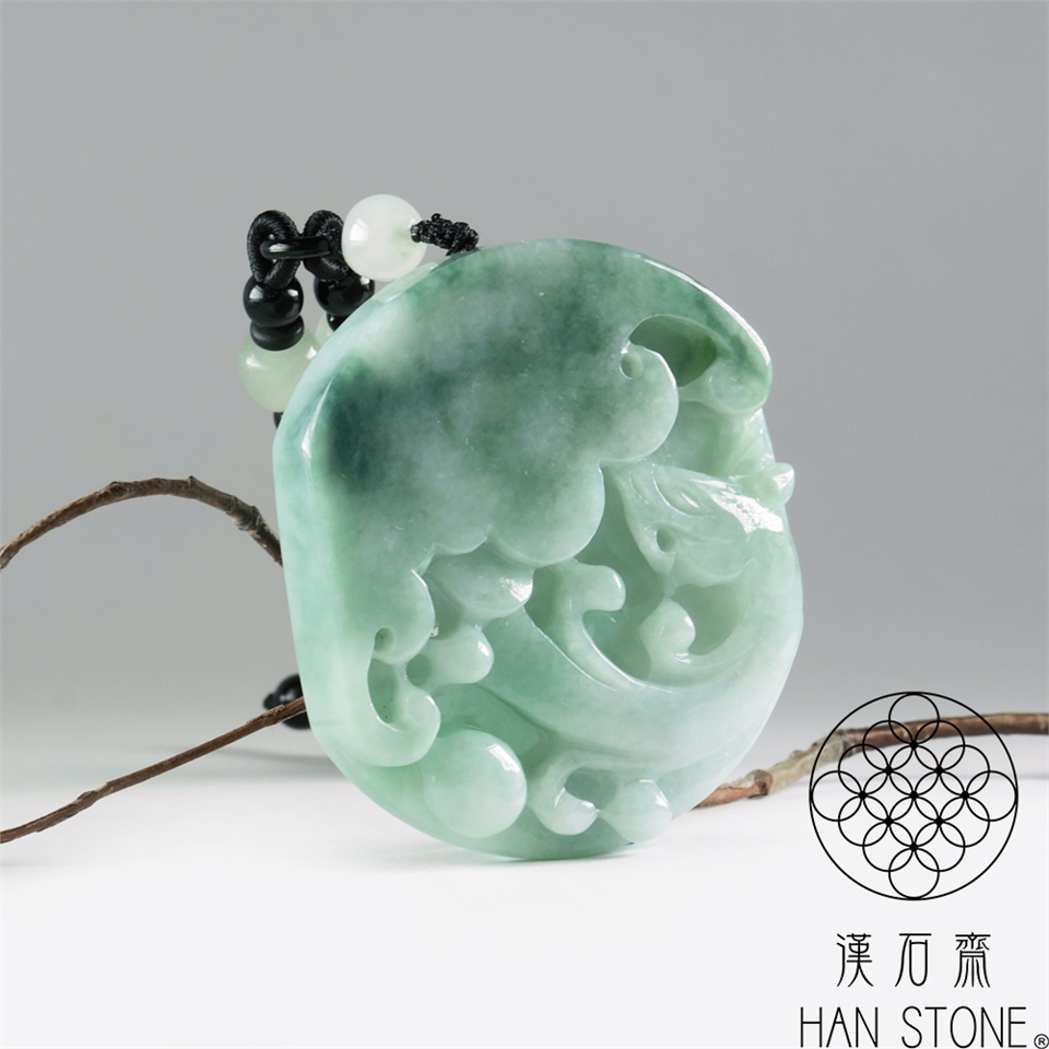 漢石齋】天然翡翠A貨如意瑞獸玉佩吊墜細糯種飄花(52*57*9mm)|其他造型
