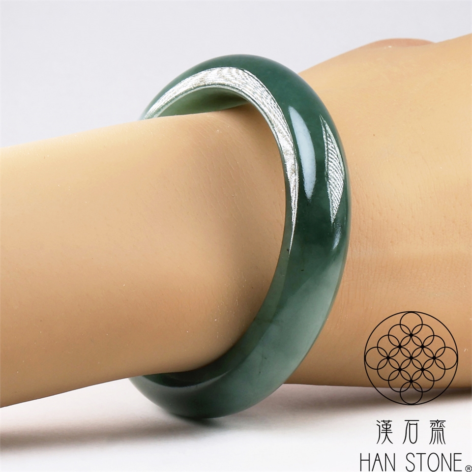 漢石齋】天然翡翠A貨手鐲玉鐲細糯種飄花福利品(手圍16/ 版寬12.8mm)|16