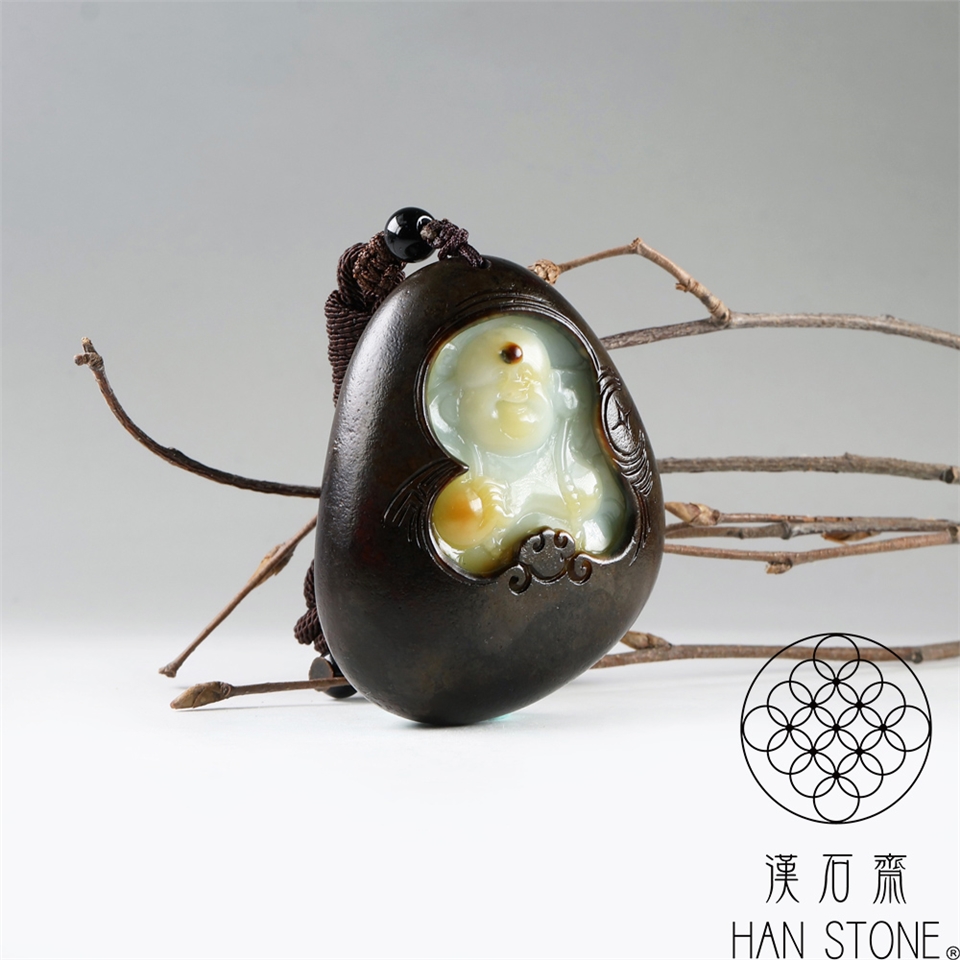 漢石齋】天然和田玉彌勒佛玉佩吊墜白玉帶皮(45*53*22mm)|彌勒佛|ETMall