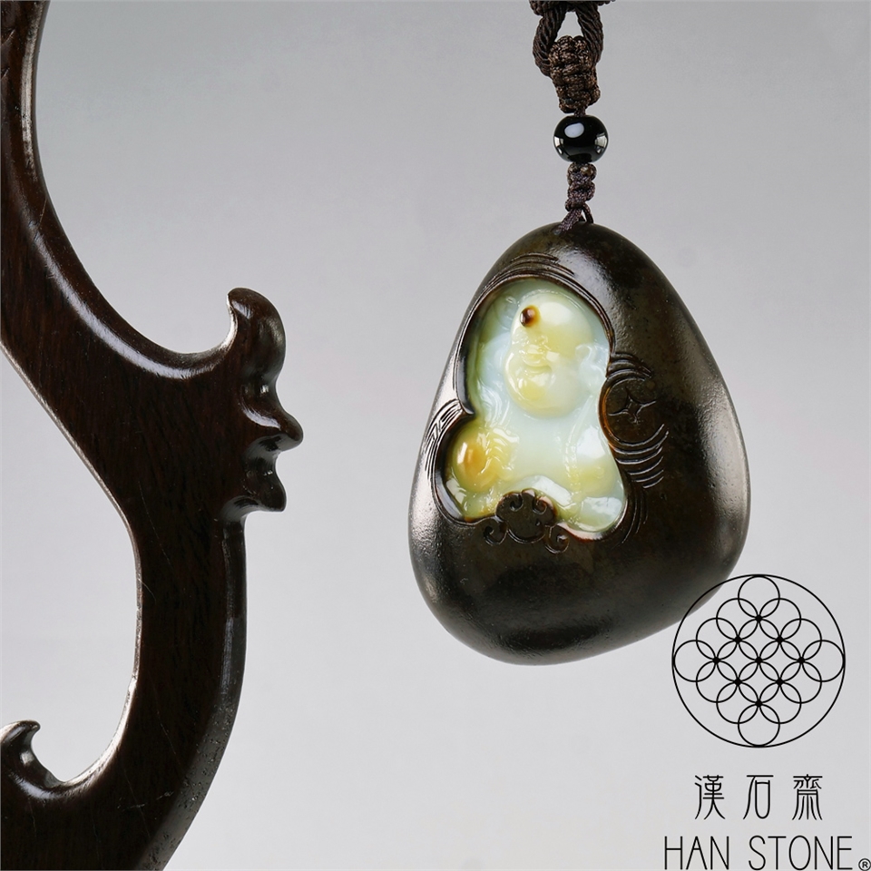 漢石齋】天然和田玉彌勒佛玉佩吊墜白玉帶皮(45*53*22mm)|彌勒佛|ETMall