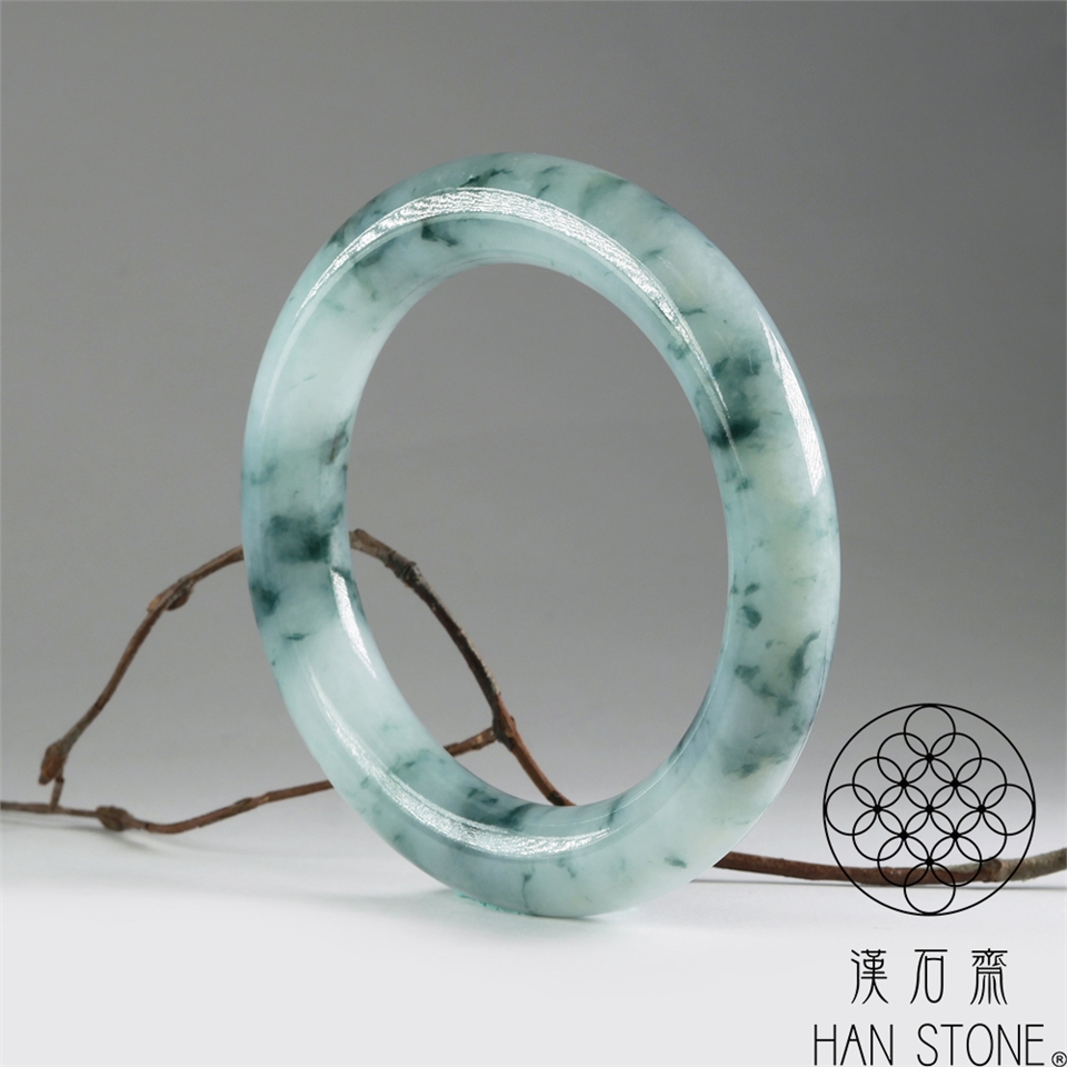 漢石齋】天然翡翠A貨圓條手鐲玉鐲冰糯種飄花(手圍17.7/ 版寬10.8mm)|17