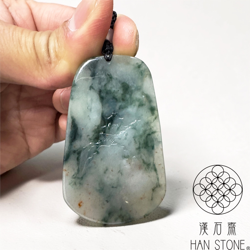 漢石齋】天然翡翠A貨山水玉佩吊墜冰糯種飄花灑金(39*63*6mm)|其他造型