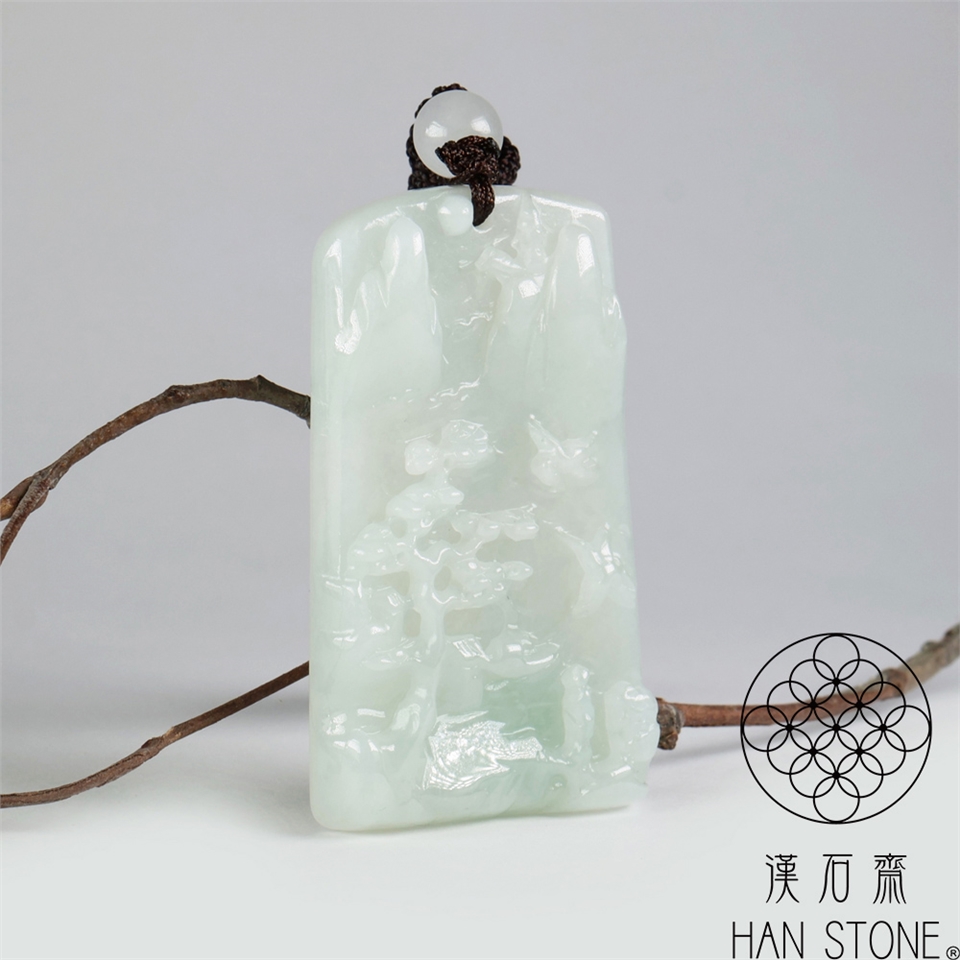 漢石齋】天然翡翠A貨山水玉佩吊墜冰糯種(30*52*7mm)|其他造型|ETMall