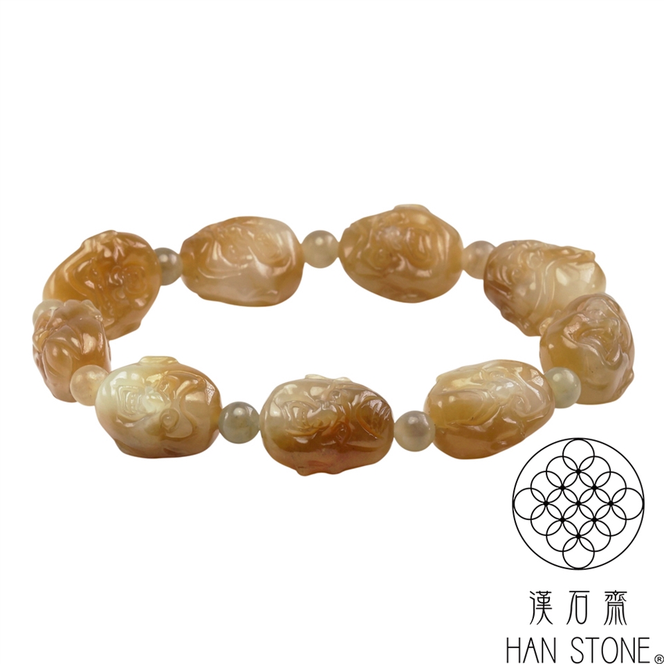 漢石齋】天然和田玉十八羅漢手串糖白玉(14*11*18mm以上*9pcs)|手鍊