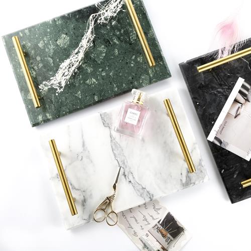 北歐風天然大理石托盤置物板收納盤蛋糕盤 金色柄壽司盤水果砧板