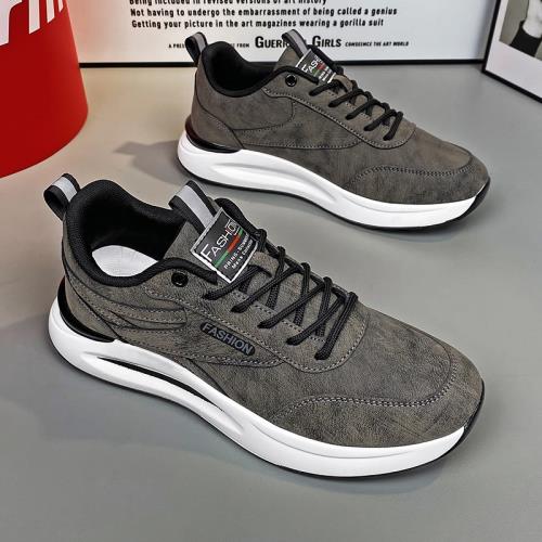 男鞋秋冬季休閑運動真皮阿甘板鞋男士透氣跑步厚底增高老爹潮鞋子