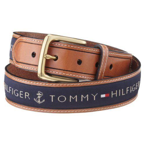 Tommy Hilfiger 2012男品味織帶鑲嵌棕色皮帶