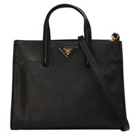 PRADA 經典TOTE SAFFIANO三角LOGO防刮牛皮三層手提/斜背包(黑)BN2606-NERO