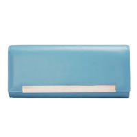 YSL 經典BO POCHE LUTETIA系列銀色長牌小牛皮磁釦手拿包(天空藍)324826-BOR0N-4908