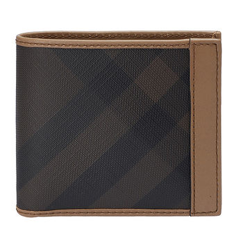 【BURBERRY】經典煙燻格紋系列小牛皮飾邊多卡短夾 奶茶色(3901832-DARK-CHINO)