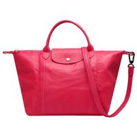 LONGCHAMP LE PLIAGE CUIR 混羊皮短把手提/斜背包(中-糖果粉紅)1515737-837