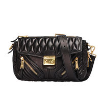 MIU MIU NAPPA BIKER 系列菱格紋羊皮拉鍊造型壓釦肩背包(黑)RR1904-NERO