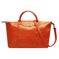 LONGCHAMP LE PLIAGE CUIR 混羊皮短把手提/斜背包(大-柿子橘)1630737-017