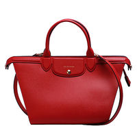 LONGCHAMP LE PLIAGE Heritage紀念款牛皮手提斜背微笑包(胭脂紅)1207813-030