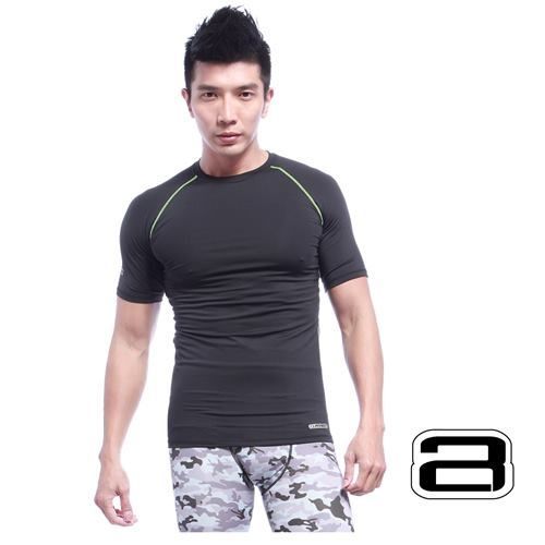 A+吸濕快排機能慢跑衣-T恤(黑/螢光綠)