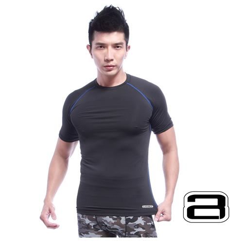 A+吸濕快排機能慢跑衣-T恤(黑/寶藍色)