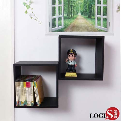 LOGIS~ B34-B 黑白魔術口格子壁櫃 壁架 展示櫃-正方形兩入組