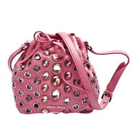 MIU MIU NAPPA VELE系列羊皮金屬飾釘X寶石裝飾肩背水桶包(粉紅)RT0559-GERANIO