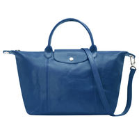 LONGCHAMP LE PLIAGE CUIR 混羊皮短把手提/斜背包(中-藍色)1515737-127