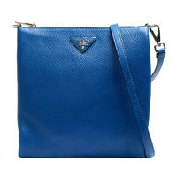 PRADA Vitello Daino系列三角LOGO荔枝紋小牛皮斜背小包(皇家藍)BT0998-ROYAL