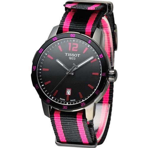 天梭 TISSOT Quickster 時捷系列時尚運動腕錶 T0954103705701 黑x桃紅