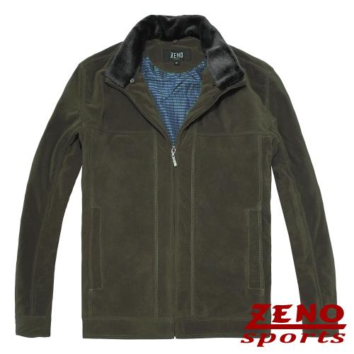 ZENO傑諾 設計款紡絨條紋保暖外套‧綠色M~3L
