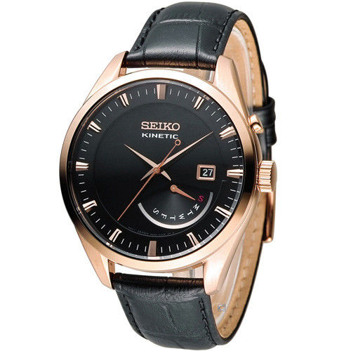 SEIKO KINETIC 人動電能時尚腕錶 5M84-0AB0K SRN078P1 黑x玫瑰金色