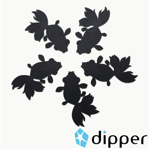 dipper 原創彩色金魚杯墊/桌墊/隔熱墊-黑色五入-行動