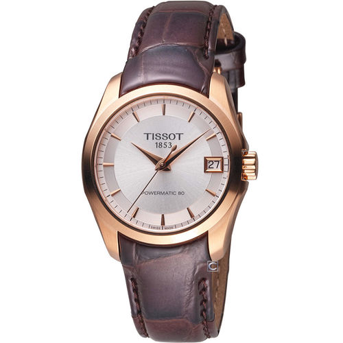 TISSOT Couturier 建構師Lady 80小時動力機械錶 T0352073603100咖啡