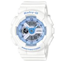 【CASIO】 BABY-G 舒芙蕾春色雙顯膠帶電子錶-白X藍 (BA-110BE-7A)