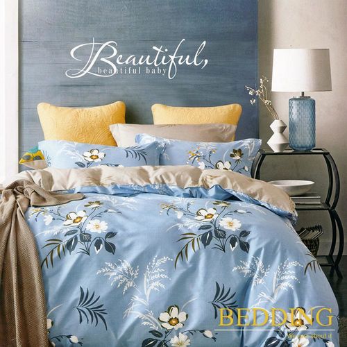 BEDDING100%棉 雙人床包枕套三件式花語迷香-藍